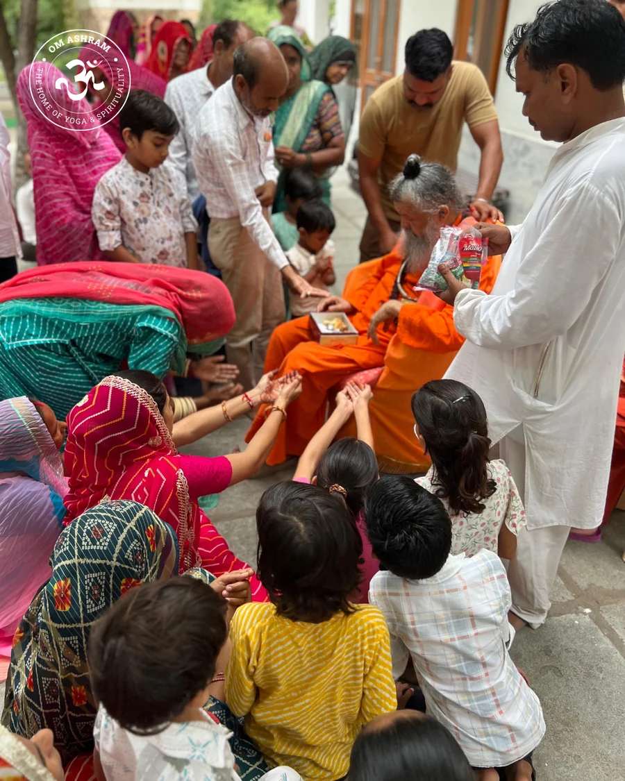 Handing out blessed treats.